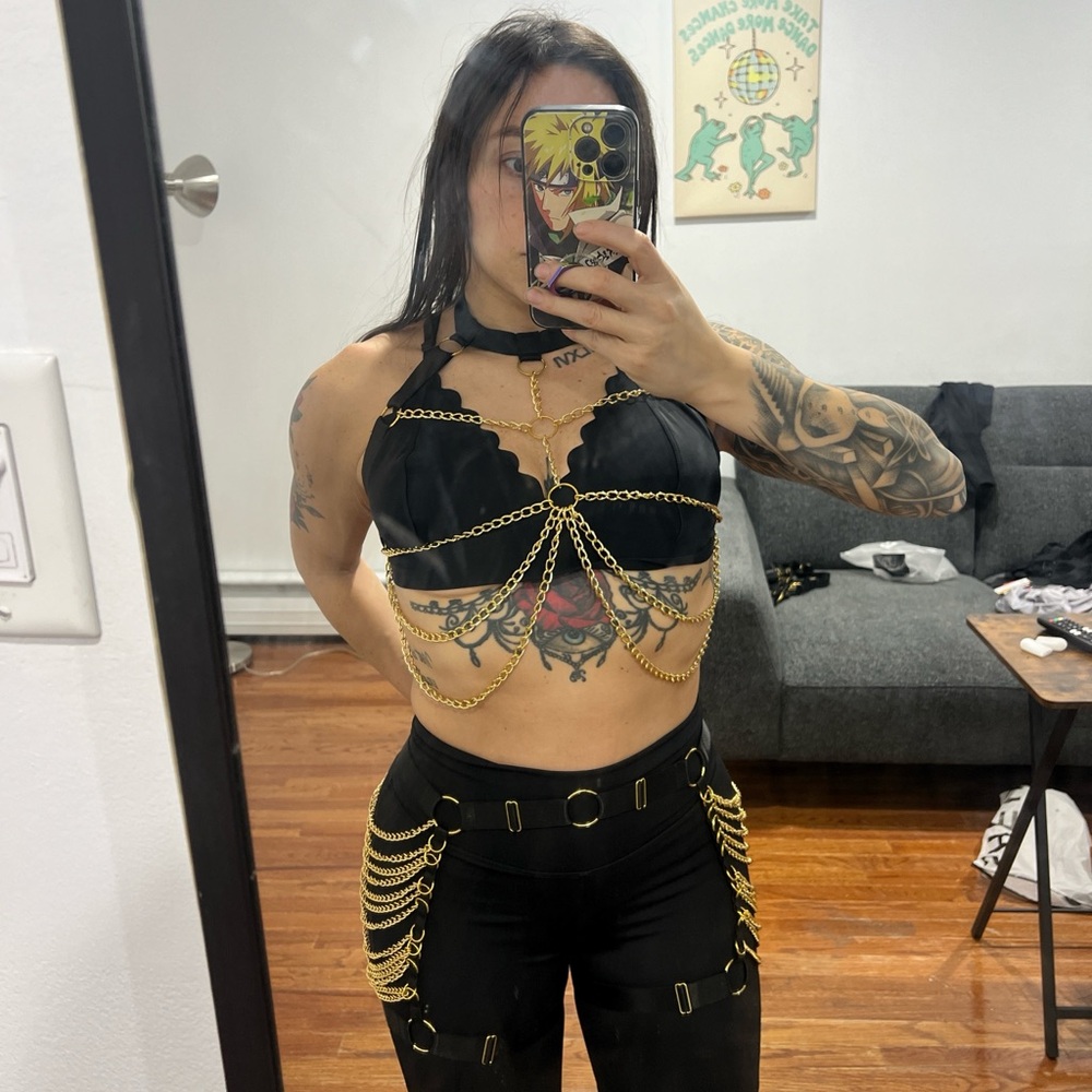 Black and Gold Chain Halter Top
